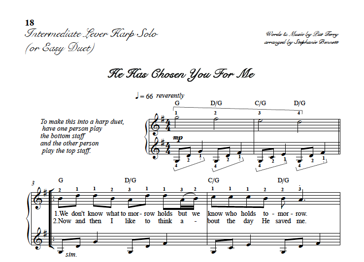 He Has Chosen You For Me Harp Column Music