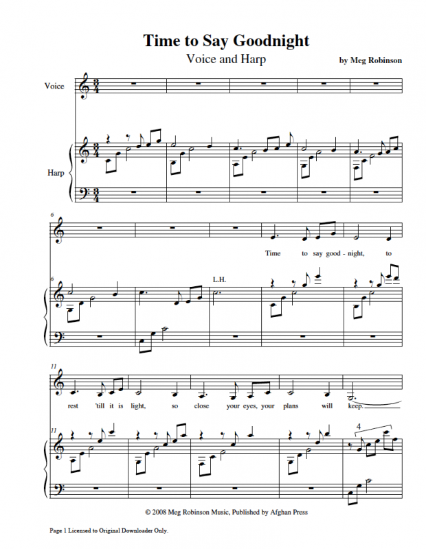 Time to Say Goodnight Harp Column Music