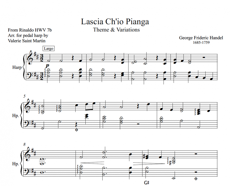 Lascia Ch’io Pianga Harp Column Music