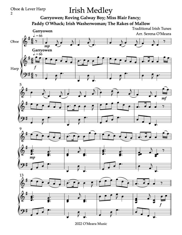 Irish Medley (Lever Harp and Melody Instrument) Harp Column Music