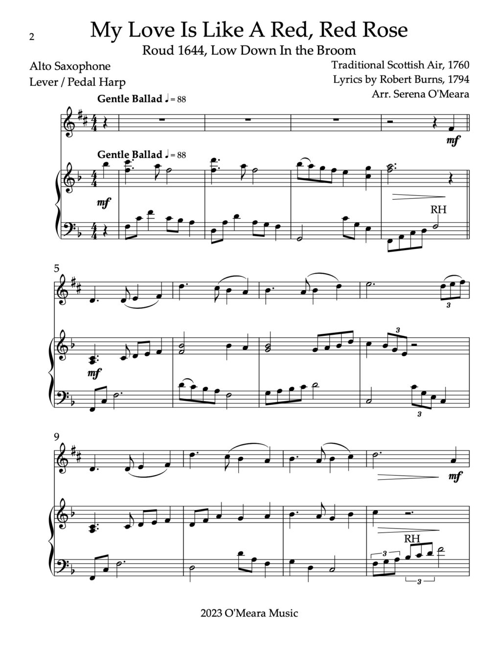 My Love Is Like a Red Red Rose Harp Column Music