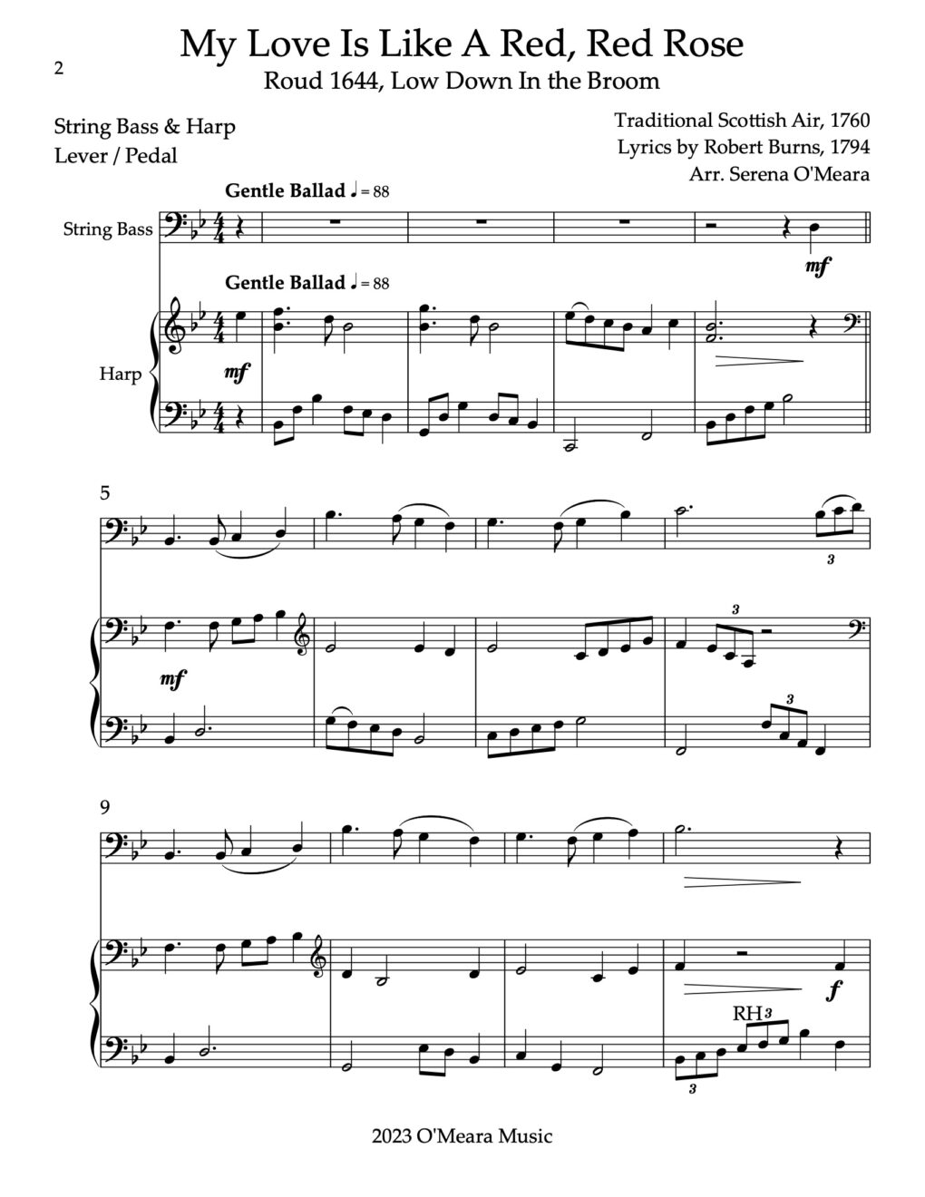 My Love Is Like a Red Red Rose Harp Column Music