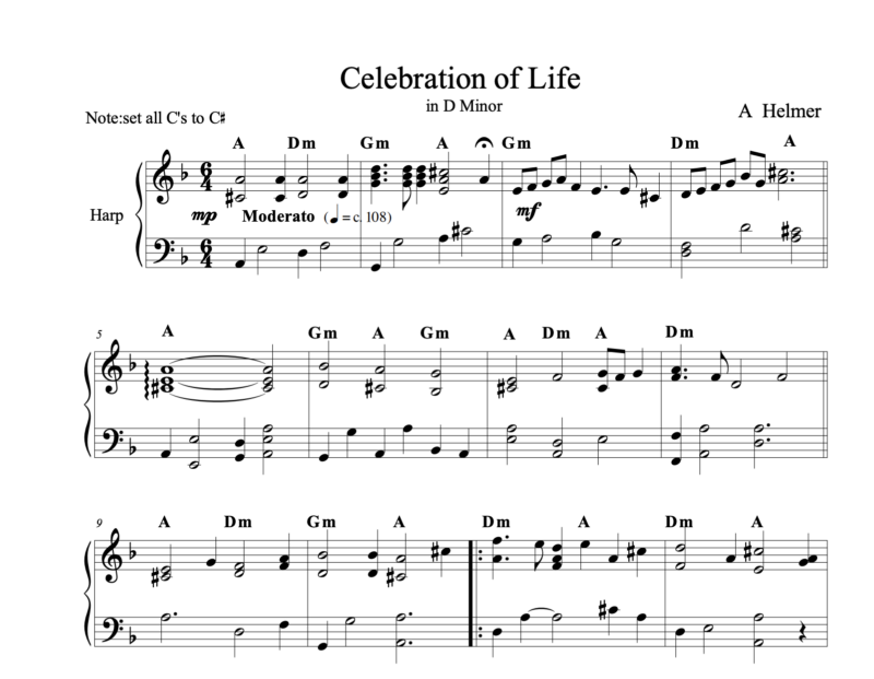 Celebration Of Life Harp Column Music