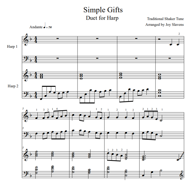 Simple Gifts (for 2 harps) – Harp Column Music
