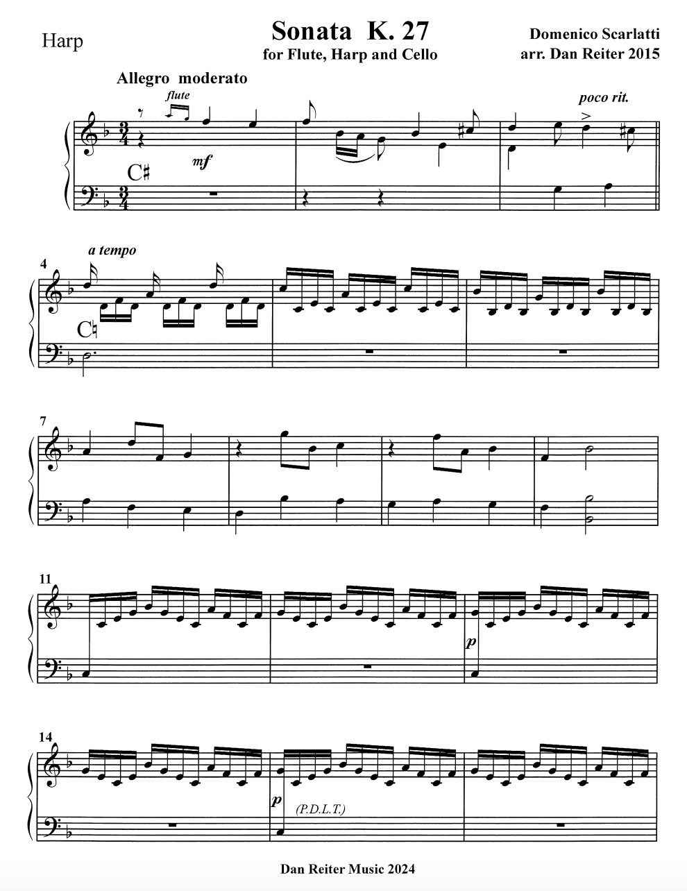 Scarlatti Sonata K. 27 – Harp Column Music
