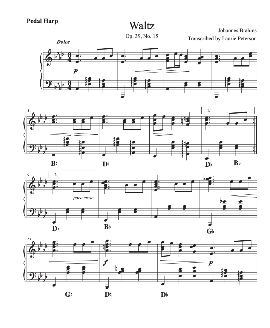 Brahms Waltz – Harp Column Music