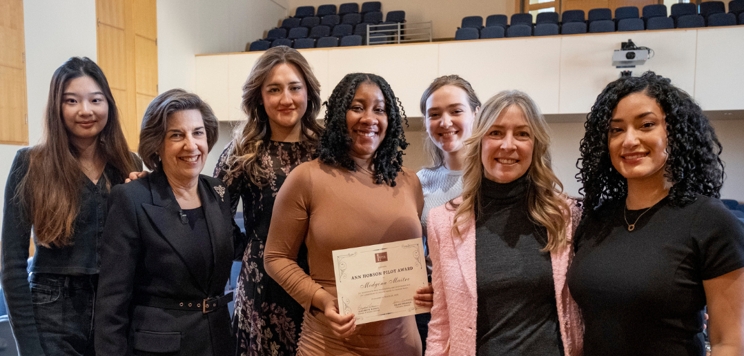 Lyra Society alum and 2023 Ann Hobson Pilot Award recipient Medgina Maitre with harpists and supporters