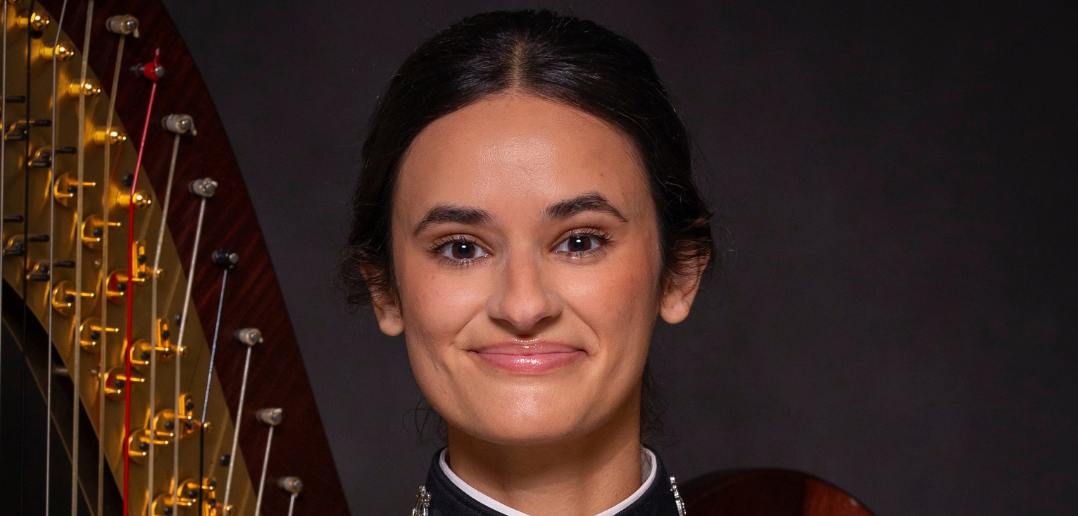 Mia-Venezia_pc-West-Point-Band Official headshot of West Point Band harpist Mia Venezia in uniform
